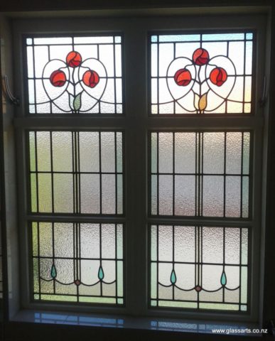 Rose leadlight Window - Bell Road, Remuera, Auckland